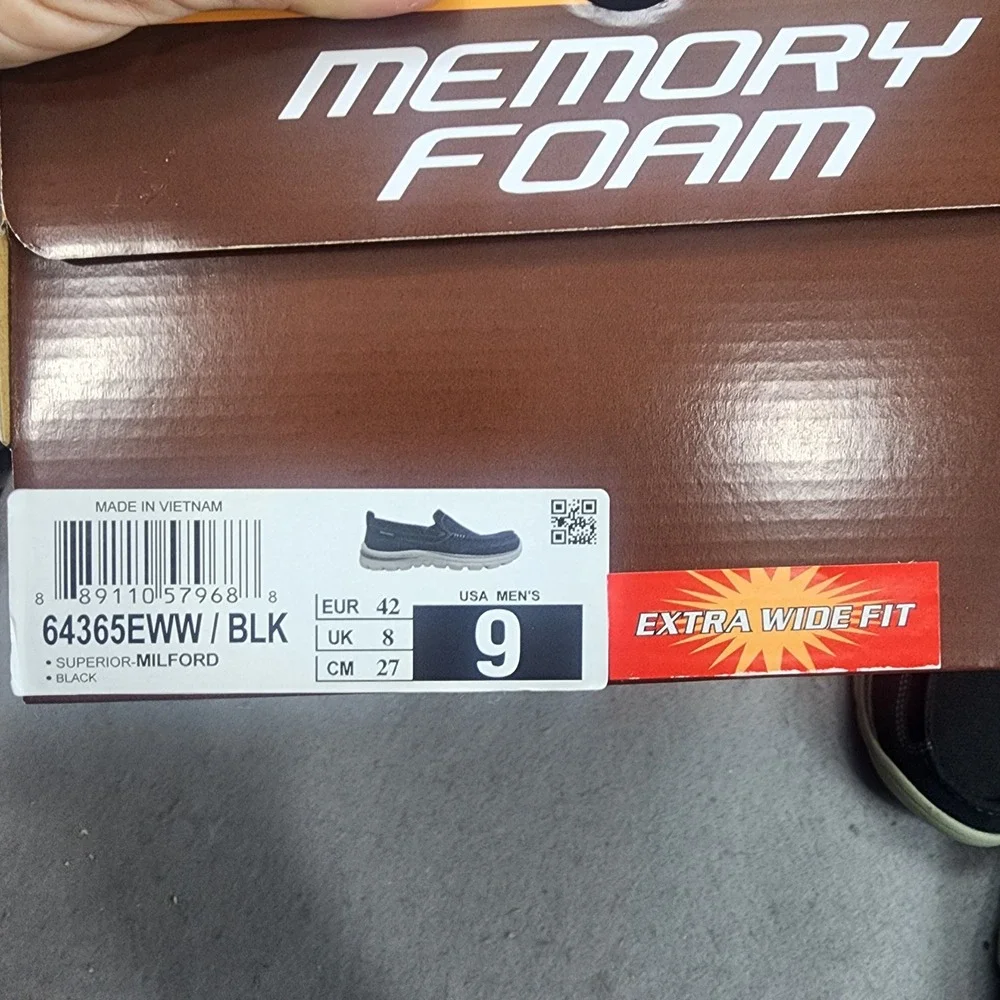 Skechers Superior Milford Black Relaxed Fit Extra Wide Mens 9 64365EWW